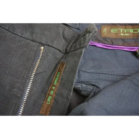 Etro Milano Blue Plaid 100% Cotton Dress Pants Sz 46 NEW